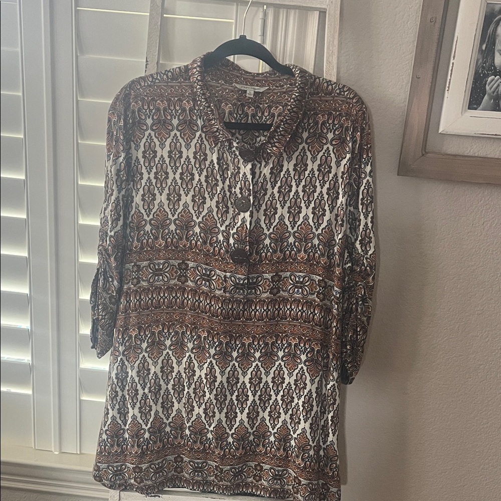 John Mark Bohemian Brown and Cream Tunic